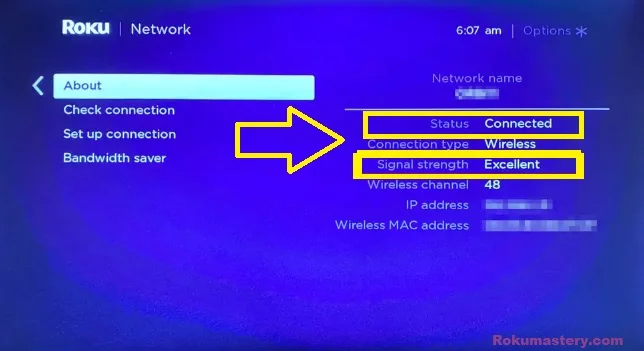 check roku signal strength and connection status