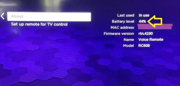 Roku TV remote battery charge level