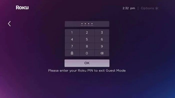 Roku PIN number to exit from Guest mode